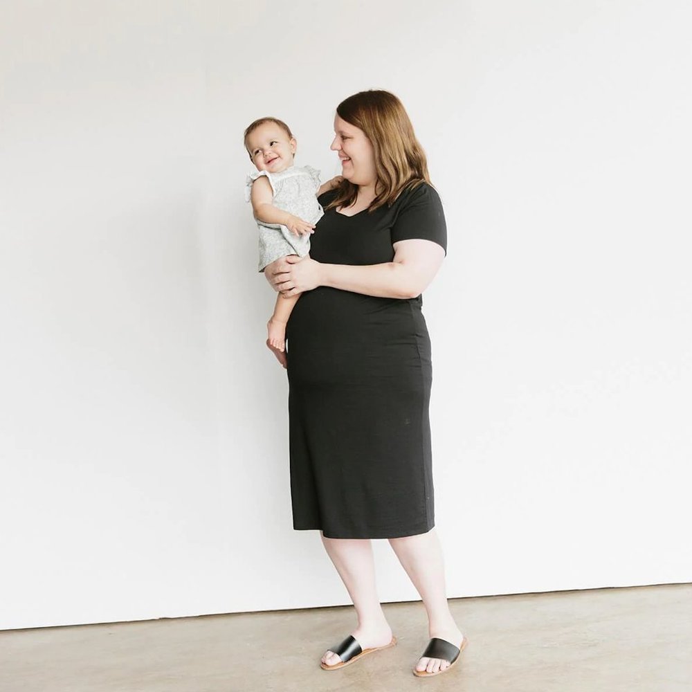 Black Midi Dress with Short Sleeves - Classic Everyday Style